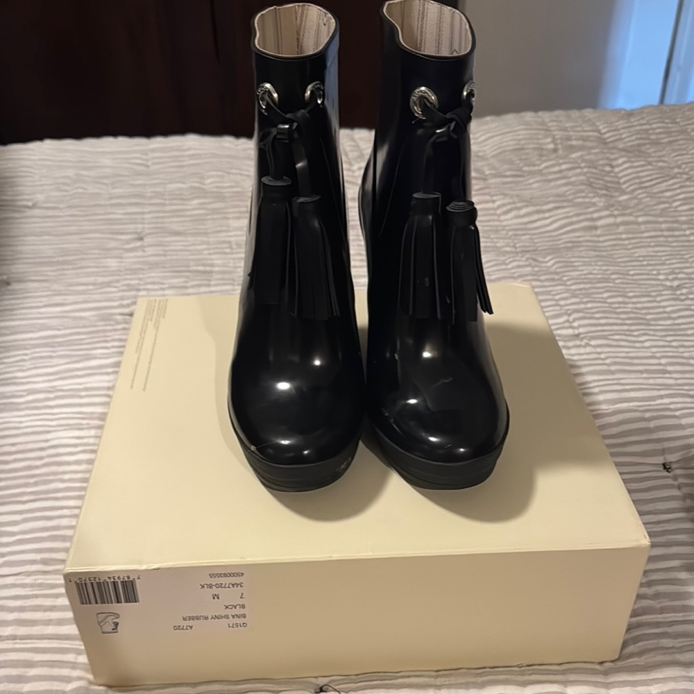 Coach Black Winter Rain Boots with Chunky Heel